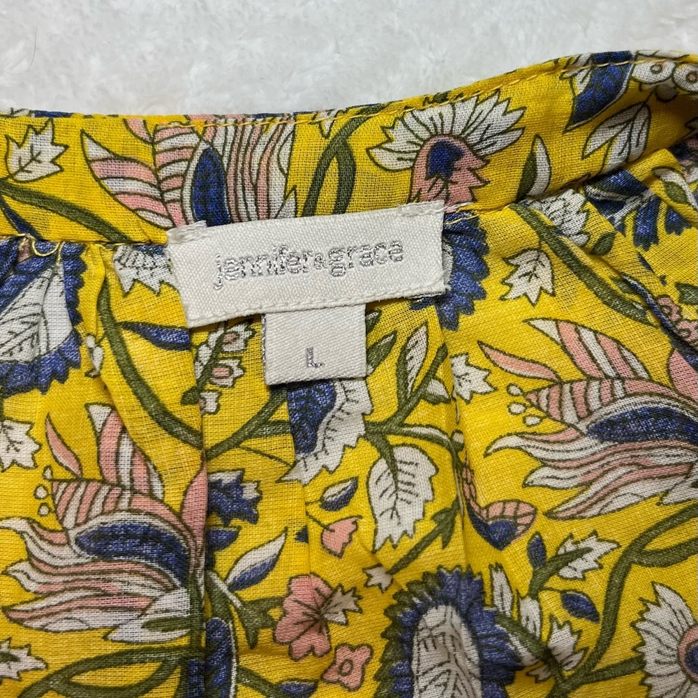Jennifer & Grace Yellow and Blue Paisley Women's Spring & Summer Top size Large - Picture 6 of 7